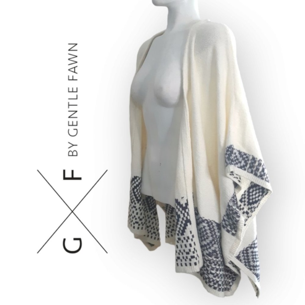Gentle Fawn asymmetric boho geo knit poncho shawl open cardigan S/M
